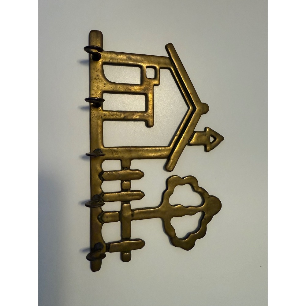Vintage Price Products Solid Brass Key Rack‎ Cottage House Picket Fence 5 Hooks